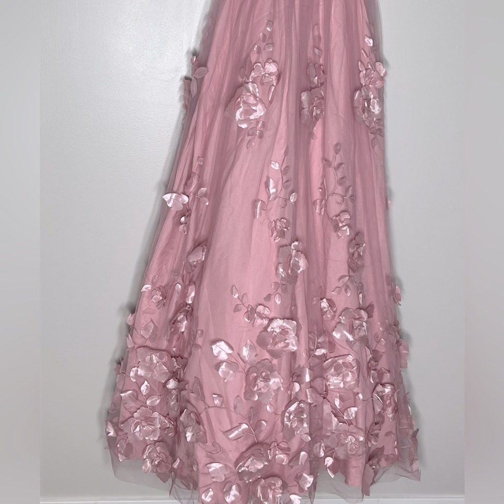 BCX Juniors' 3D Floral Ruched Strapless Gown, evening dress size 3 pink New - Picture 10 of 16